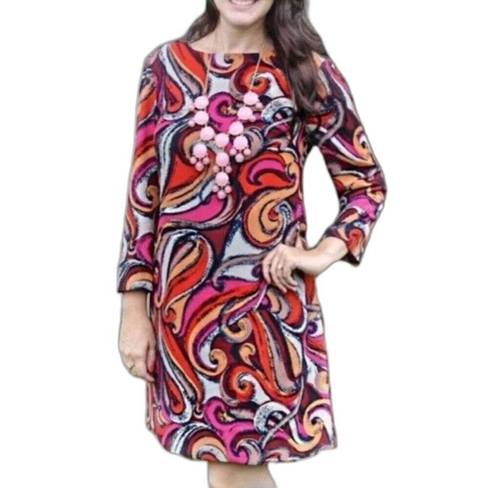 Maeve Anthropologie Womens Red Orange Shift Dress Size S Flavia Swirl Pullover
